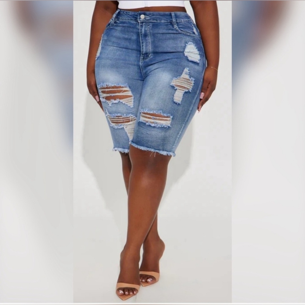 Fashion Nova Blue Distressed Jean Shorts